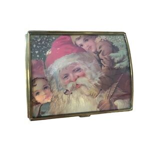Vintage Via Vermont Santa Claus White Christmas Music Jewelry Box Glass